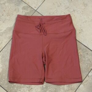 Yogalicious Lux Biker Shorts Womens M Mauve Pink Ribbed High Rise Athletic Yoga